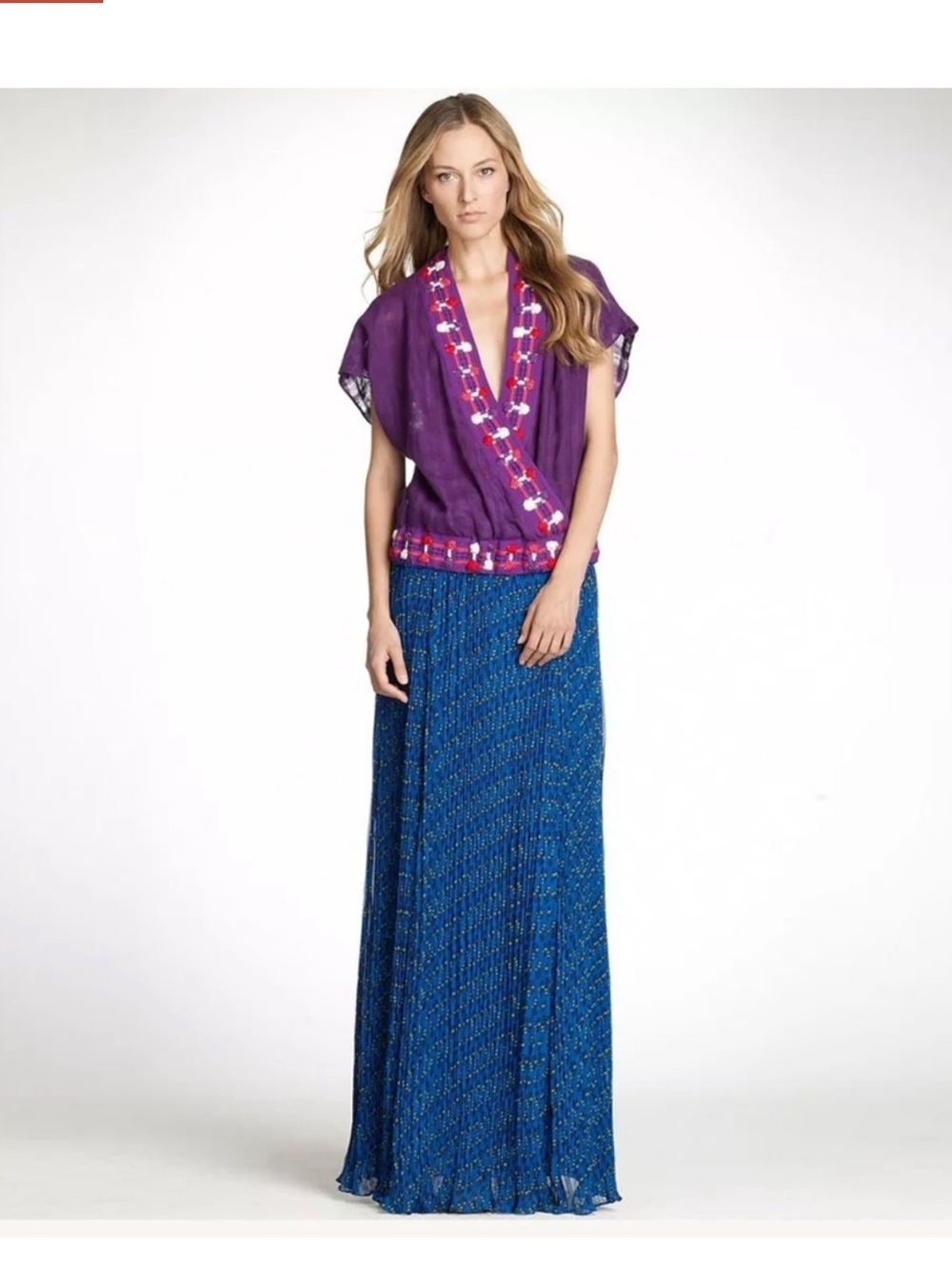 New TORY BURCH Courcheval Pleated Maxi Skirt Indian Ocean Hamadri Blue 32101300